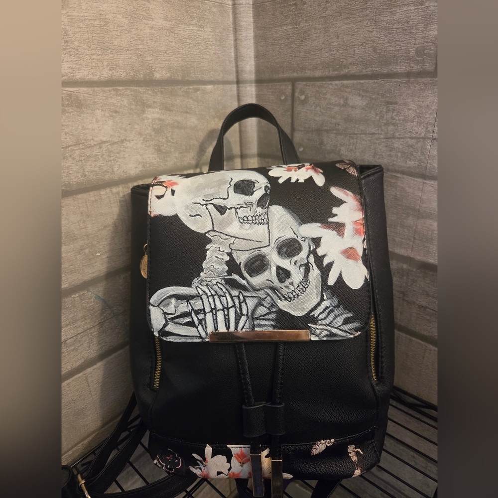 Black Skeleton Handpainted Backpack Bag
